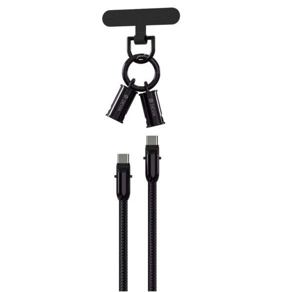 Devia - 1.2m (60W) Lanyard Woven Braided PD - USB-C to USB-C Cable - Black - Image 2