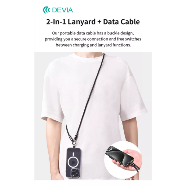 Devia - 1.2m (60W) Lanyard Woven Braided PD - USB-C to USB-C Cable - Black - Image 6