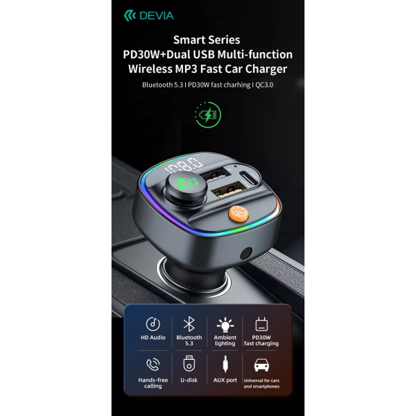 Devia - 30W USB-C FM Wireless Bluetooth Transmitter USB Port Car Adapter - Black - Image 11